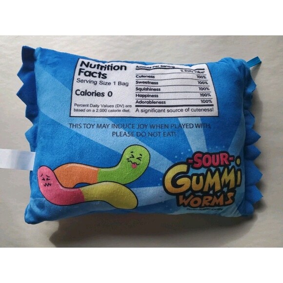 SOUR GUMMI WORMS Plush Gummy Candy 15 X 9 Pillow Collectible Toy Fun Foodie Gift - Picture 7 of 9